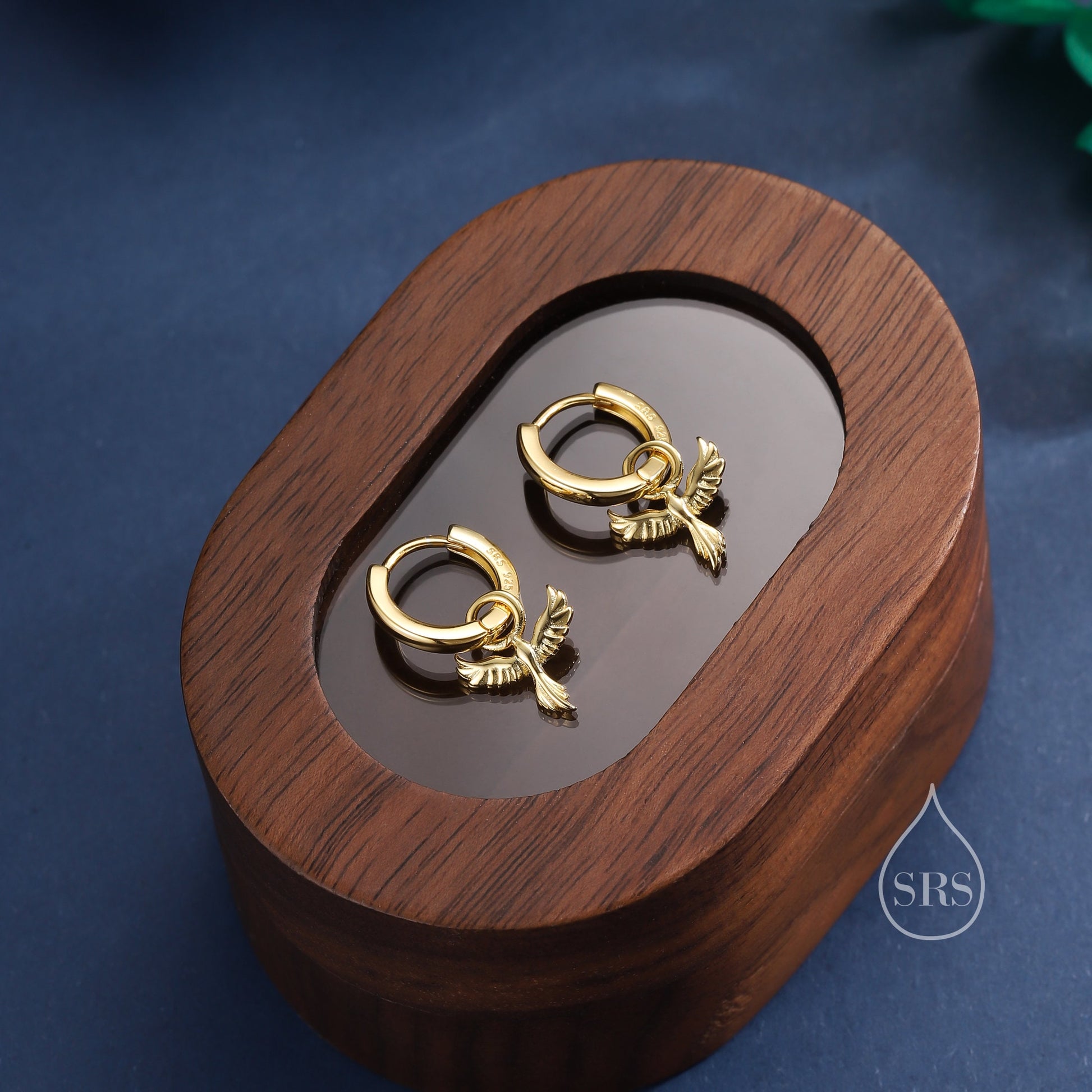 Phoenix Bird Charm Huggie Hoop Earrings in Sterling Silver, Silver, Gold or Rose Gold, Phoenix Earrings, Detachable Charm Hoops