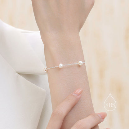 Sterling Silver Delicate Freshwater Pearl Beaded Bracelet, Genuine Freshwater Keshi Pearls, Natural Pearl Bracelet