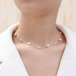 Mother of Pearl Choker Necklace in Sterling Silver, Silver or Gold , Adjustable Length, Short Pearl Necklace, Satellite Beaded Necklace