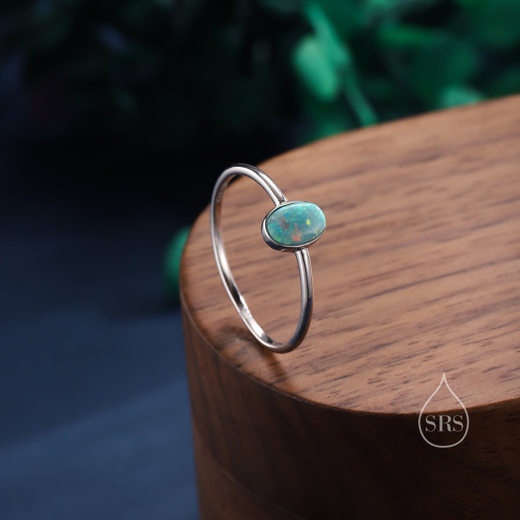 Aqua Green Opal Oval Ring in Sterling Silver, US 5 - 8, Delicate Opal Stone Ring, Blue Opal Ring, Lab Opal Ring