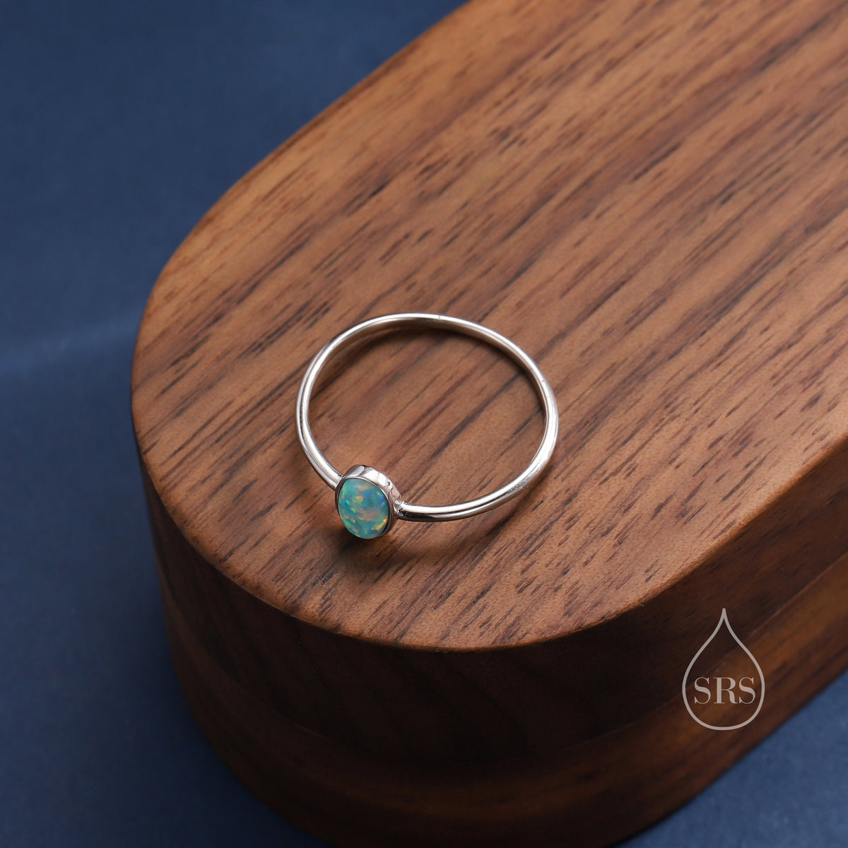Aqua Green Opal Oval Ring in Sterling Silver, US 5 - 8, Delicate Opal Stone Ring, Blue Opal Ring, Lab Opal Ring