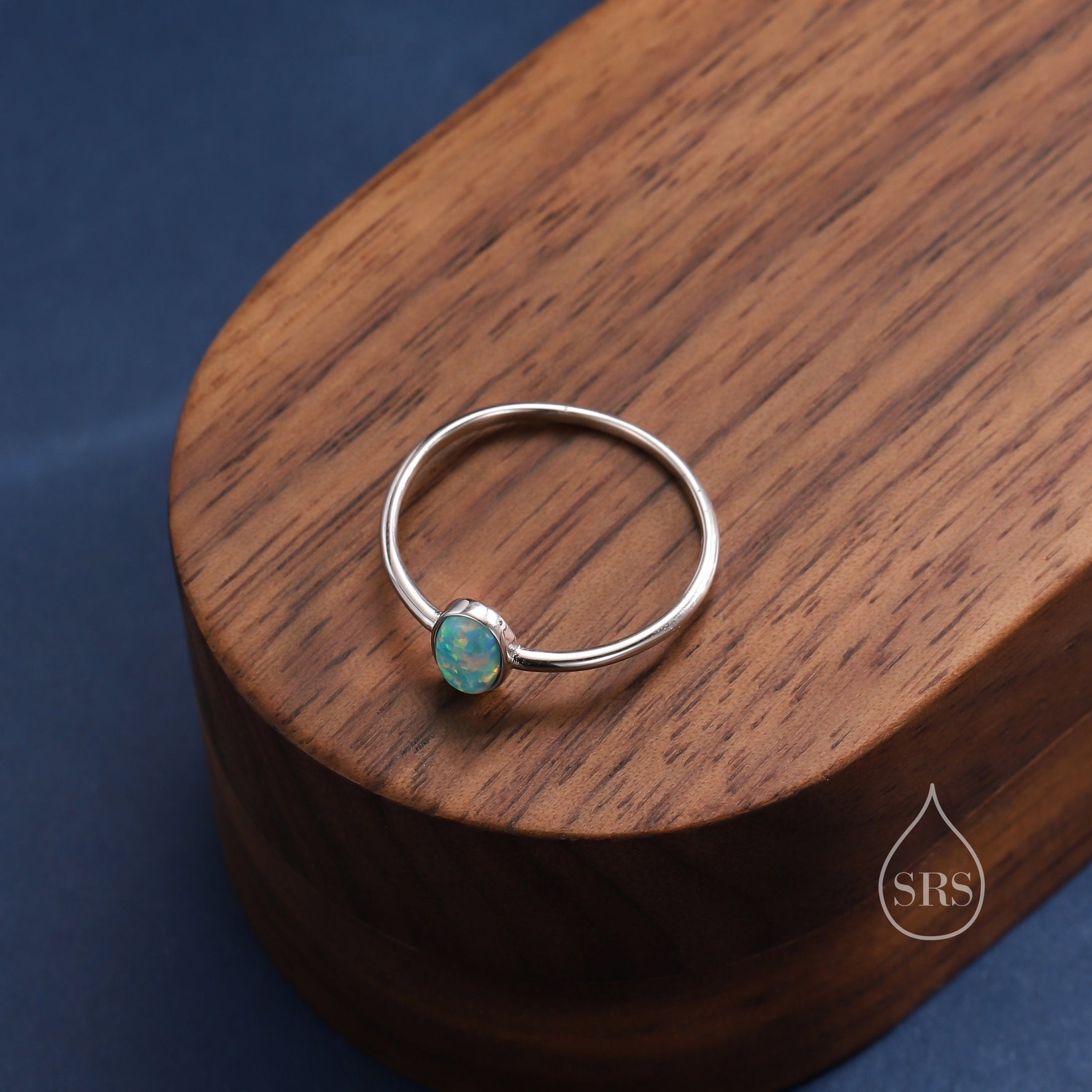Aqua Green Opal Oval Ring in Sterling Silver, US 5 - 8, Delicate Opal Stone Ring, Blue Opal Ring, Lab Opal Ring