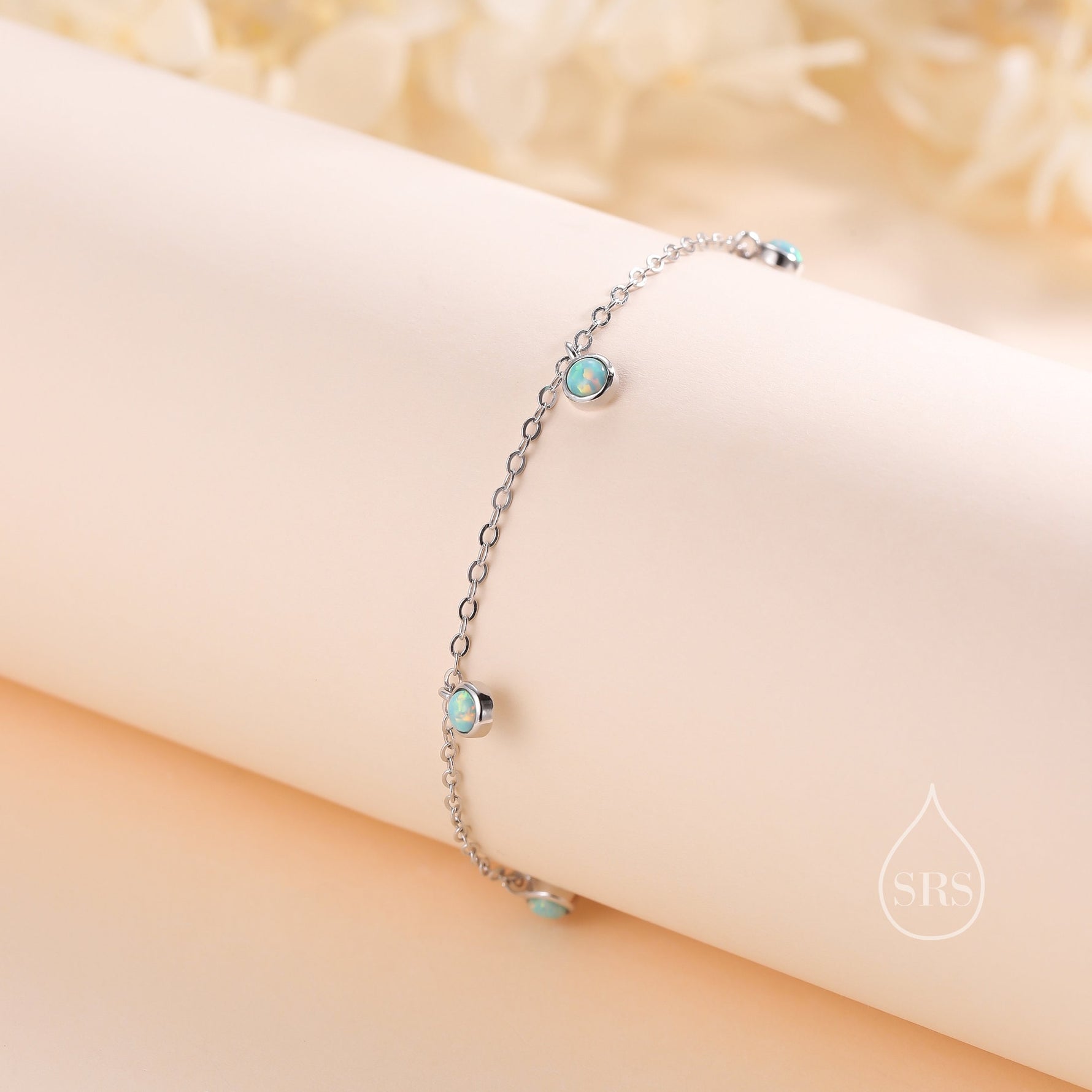 Delicate Aqua Green Opal Charm Bracelet in Sterling Silver, Silver or Gold, Silver Opal Bracelet