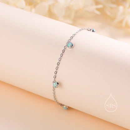 Delicate Aqua Green Opal Charm Bracelet in Sterling Silver,  Silver or Gold, Silver Opal Bracelet