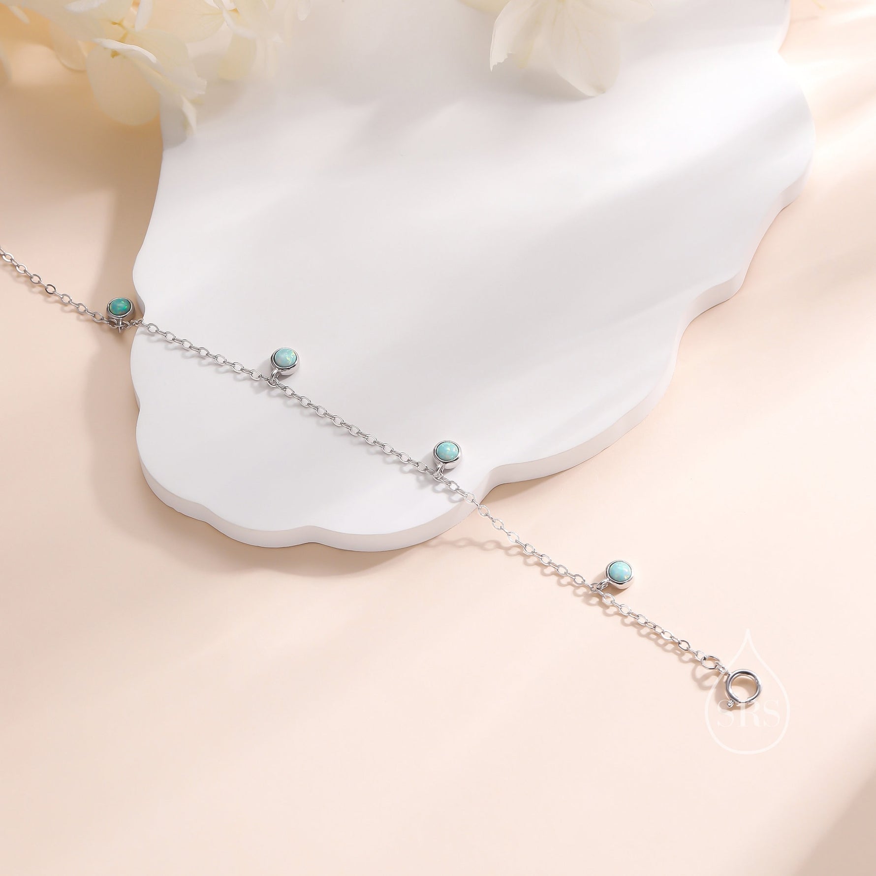 Delicate Aqua Green Opal Charm Bracelet in Sterling Silver, Silver or Gold, Silver Opal Bracelet