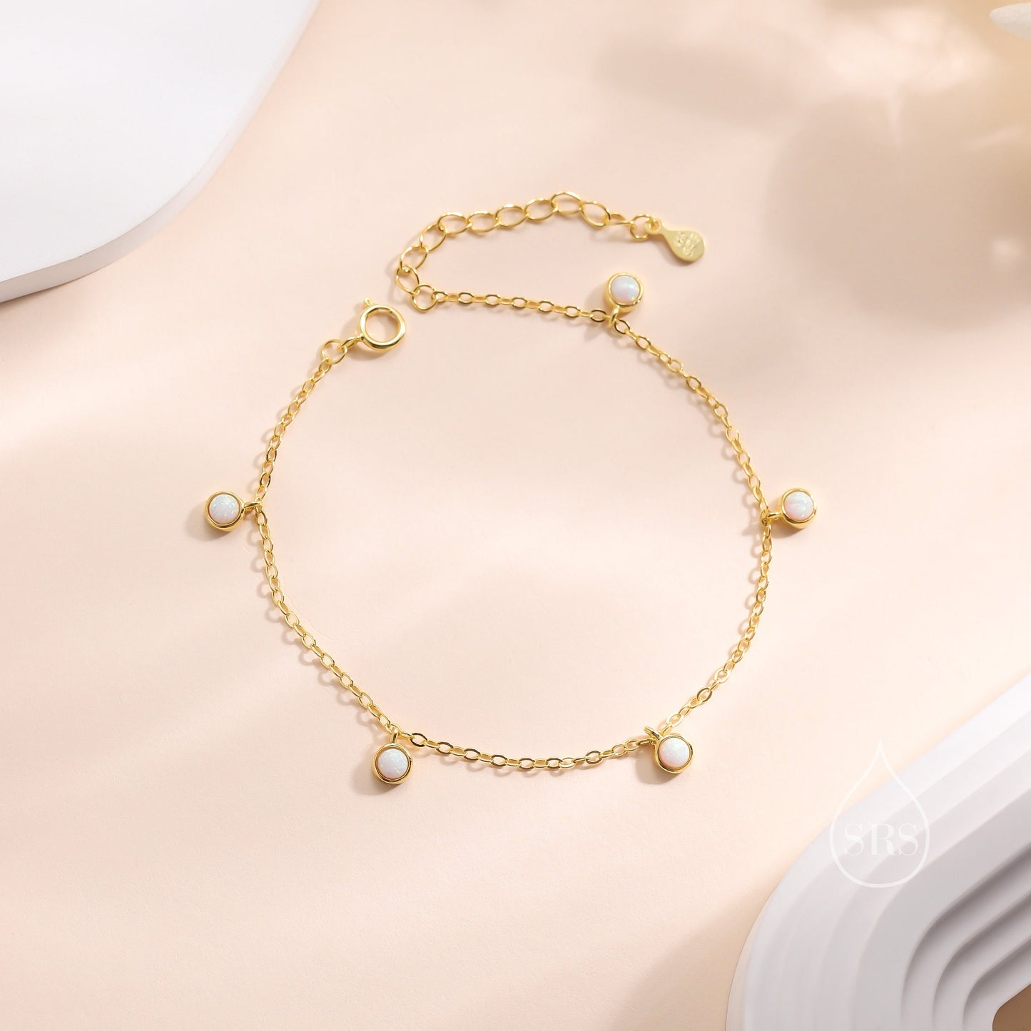 Delicate White Opal Charm Bracelet in Sterling Silver, Silver or Gold, Silver Opal Bracelet