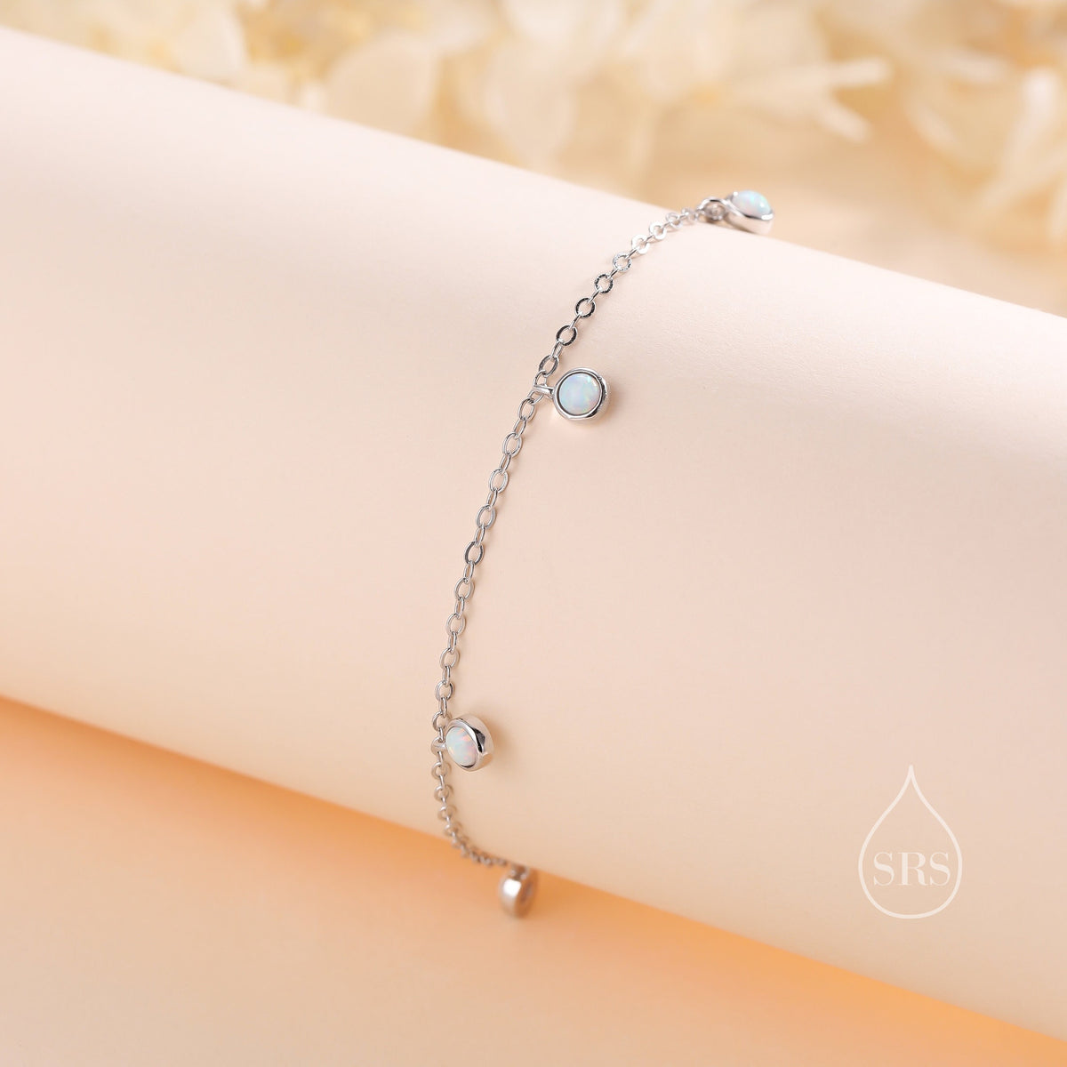 Delicate White Opal Charm Bracelet in Sterling Silver, Silver or Gold, Silver Opal Bracelet