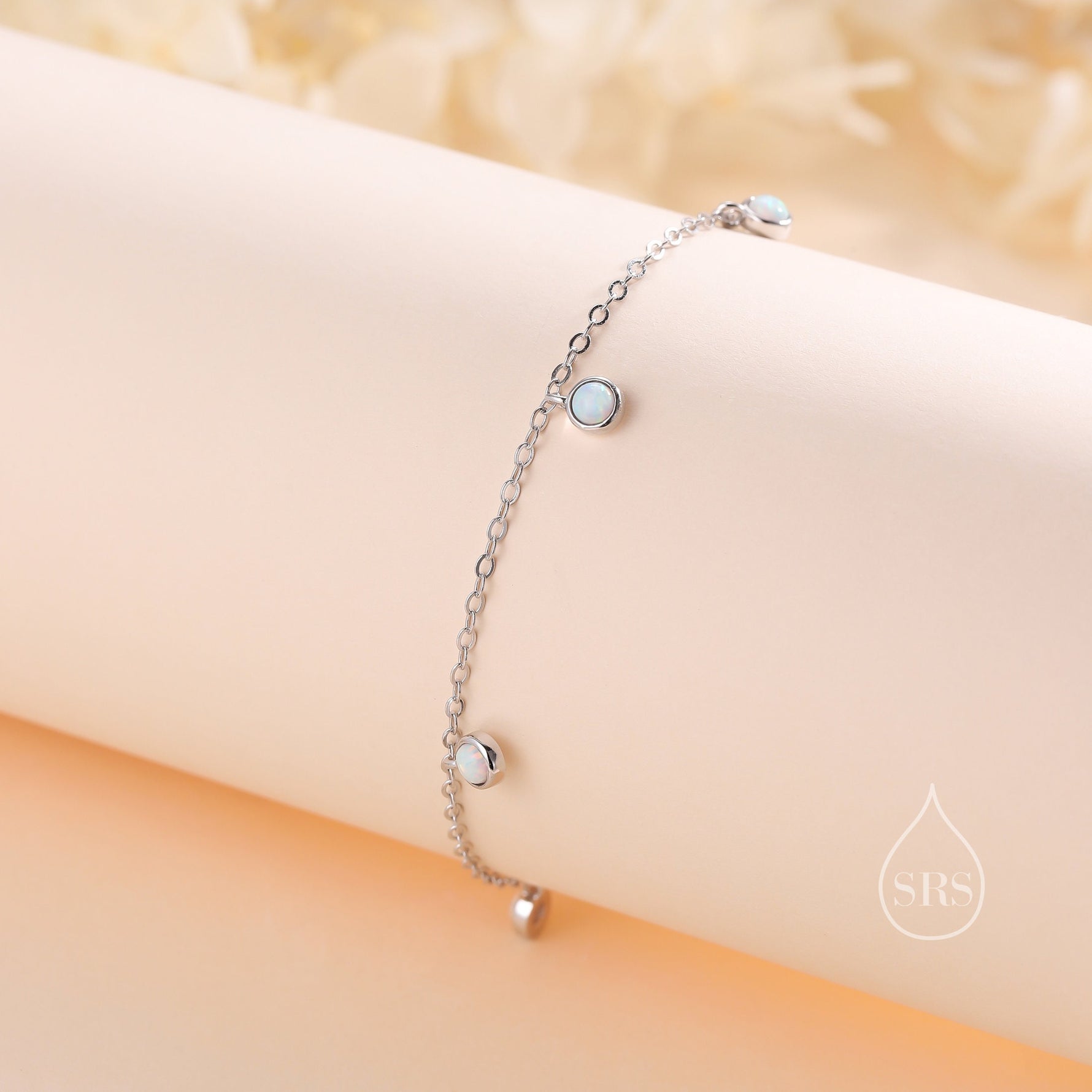 Delicate White Opal Charm Bracelet in Sterling Silver, Silver or Gold, Silver Opal Bracelet