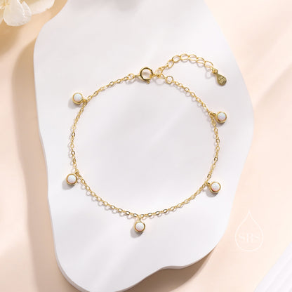 Delicate White Opal Charm Bracelet in Sterling Silver,  Silver or Gold, Silver Opal Bracelet