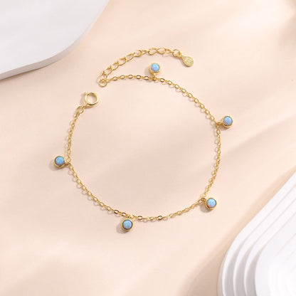 Delicate Blue Opal Charm Bracelet in Sterling Silver,  Silver or Gold, Sterling Silver Tiny Opal Bracelet