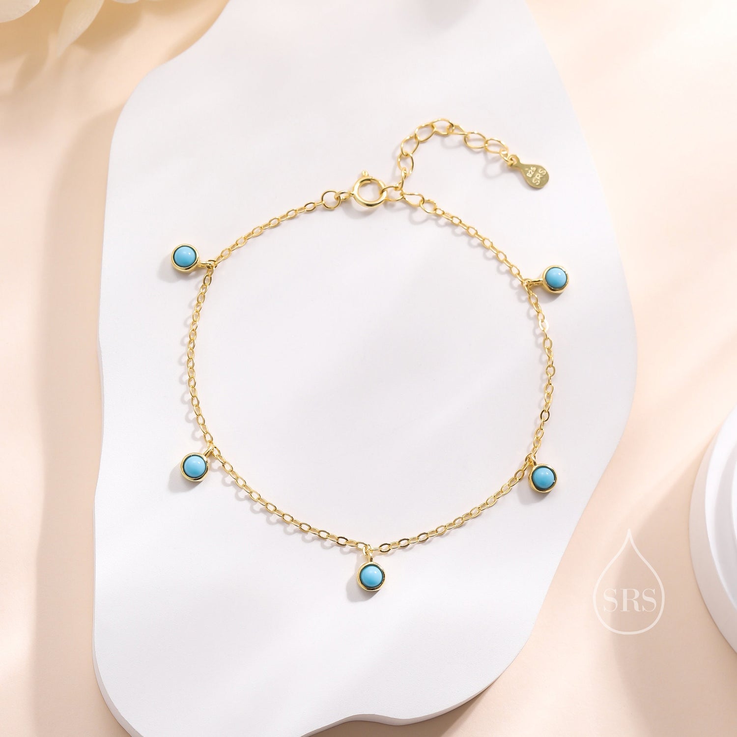 Delicate Turquoise Charm Bracelet in Sterling Silver, Silver or Gold, Sterling Silver Tiny Blue Turquoise Bracelet