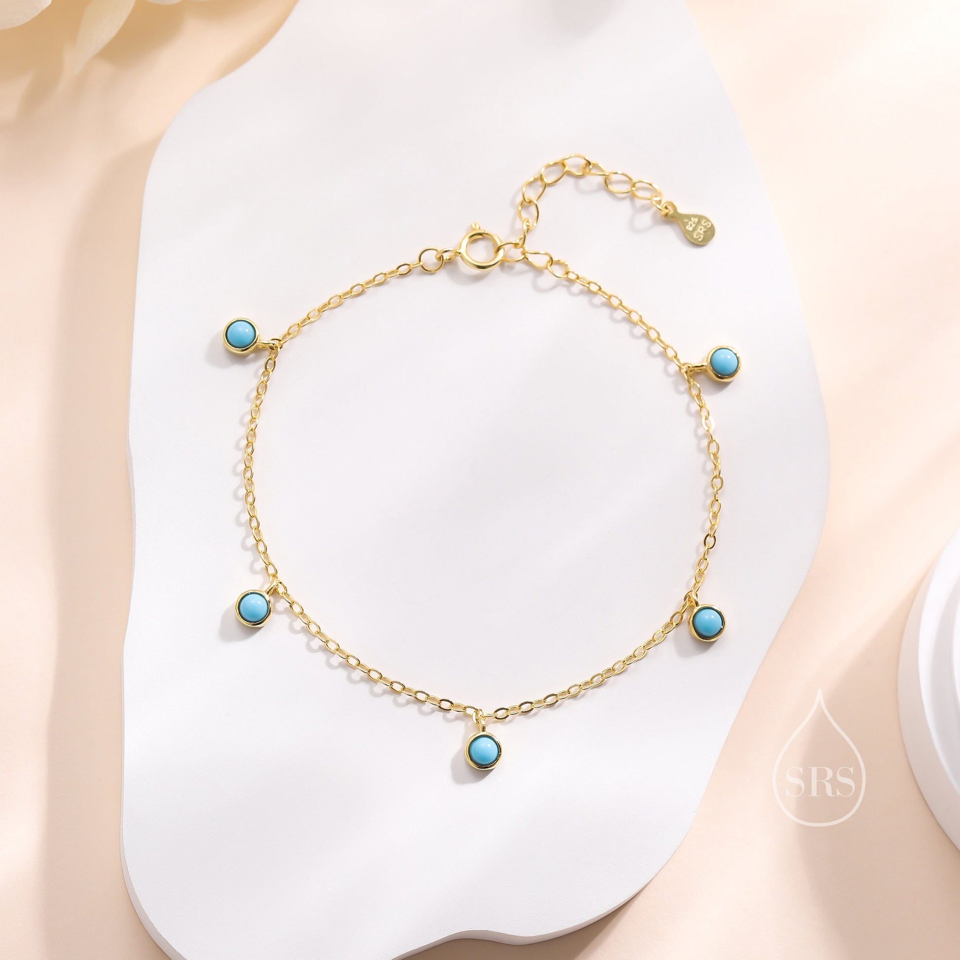 Delicate Turquoise Charm Bracelet in Sterling Silver, Silver or Gold, Sterling Silver Tiny Blue Turquoise Bracelet