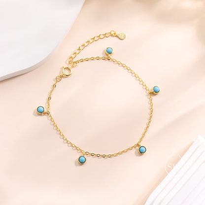Delicate Turquoise Charm Bracelet in Sterling Silver, Silver or Gold, Sterling Silver Tiny Blue Turquoise Bracelet
