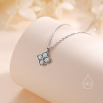 White Opal Hydrangea Pendant Necklace in Sterling Silver, Silver or Gold, White Fire Opal Four Dot Necklace, Sterling Silver Opal Pendant