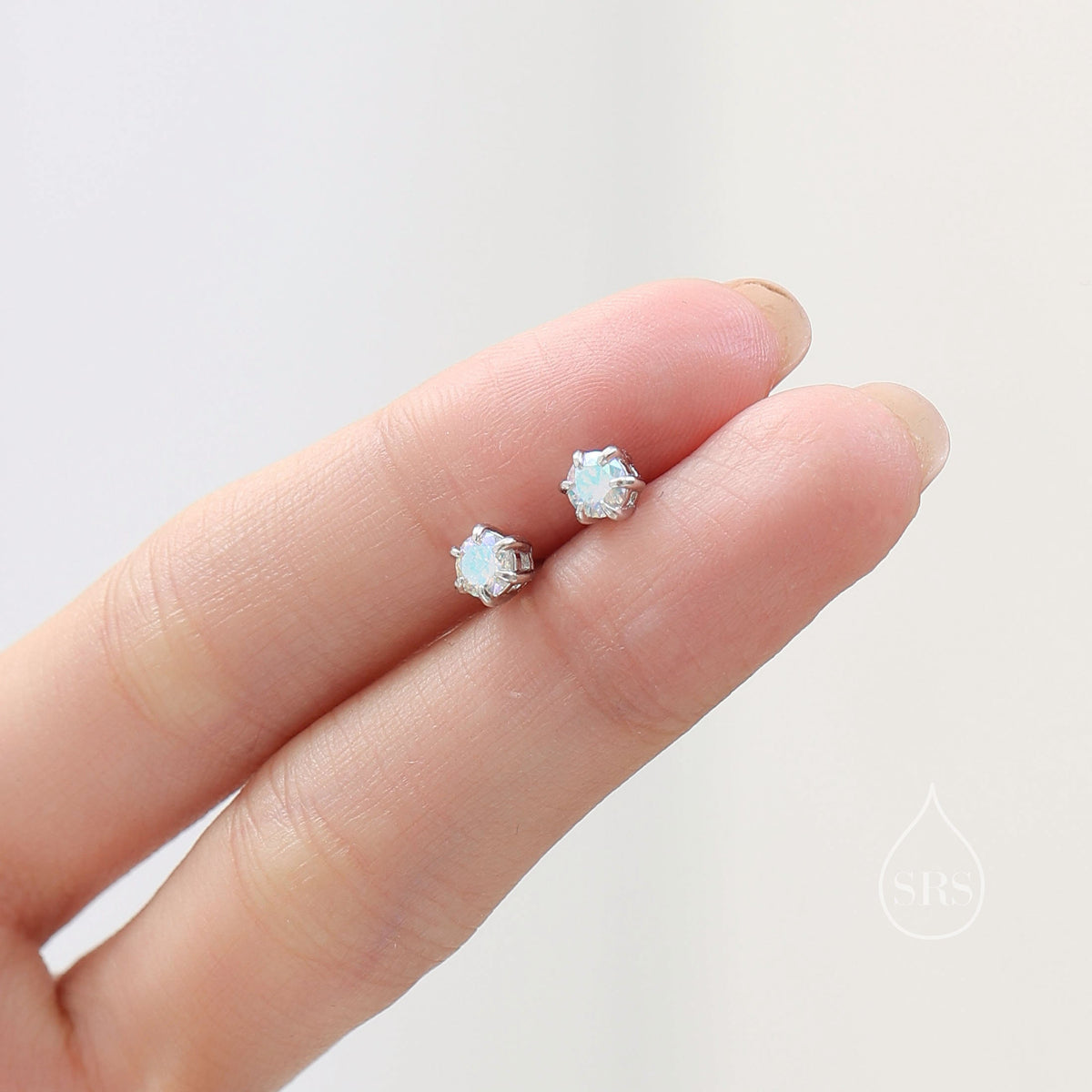 Sterling Silver Aurora AB CZ Stud Earrings, 4mm Minimal Aurora Colour Changing CZ Earrings, Tiny Iridescent Crystal Stud