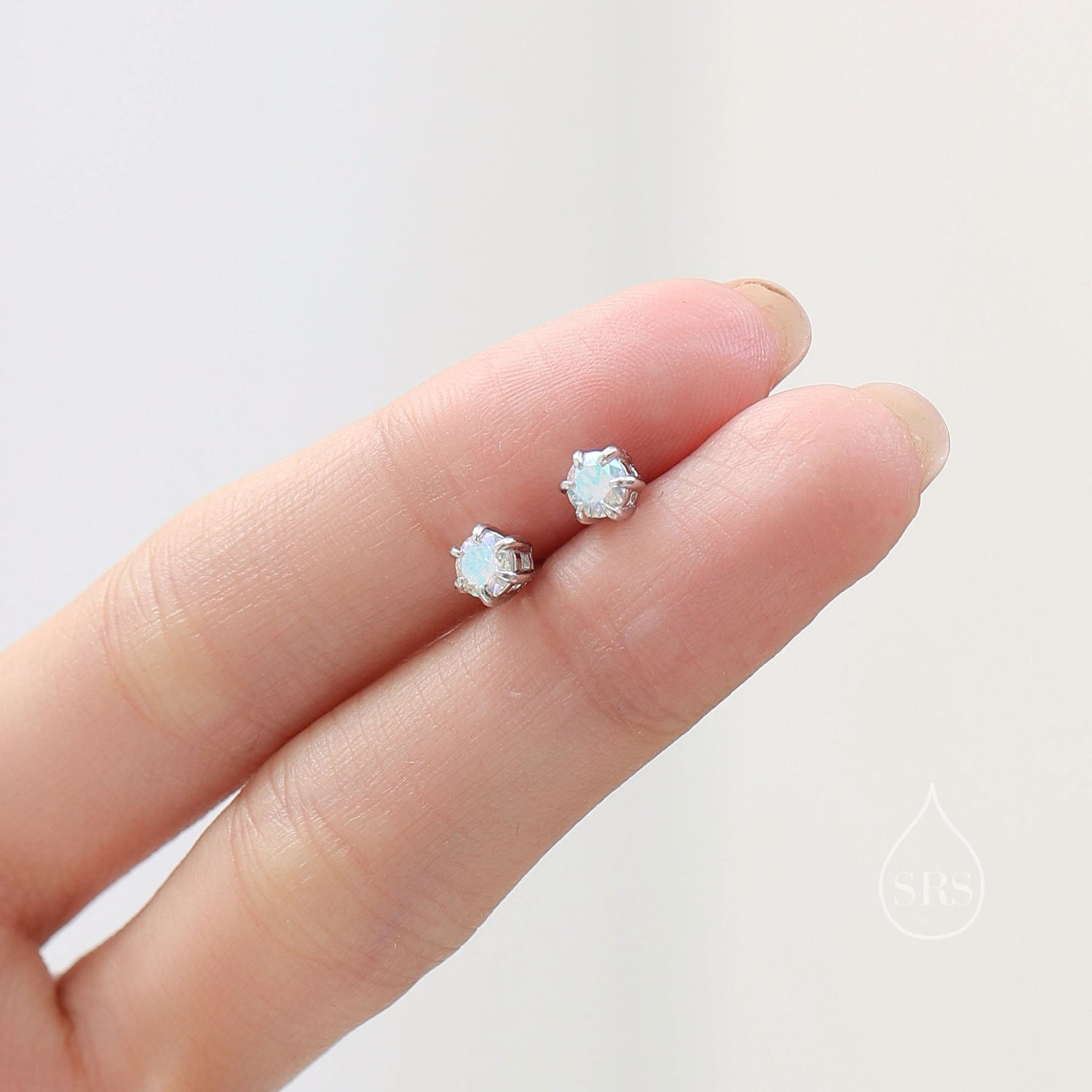 Sterling Silver Aurora AB CZ Stud Earrings, 4mm Minimal Aurora Colour Changing CZ Earrings, Tiny Iridescent Crystal Stud