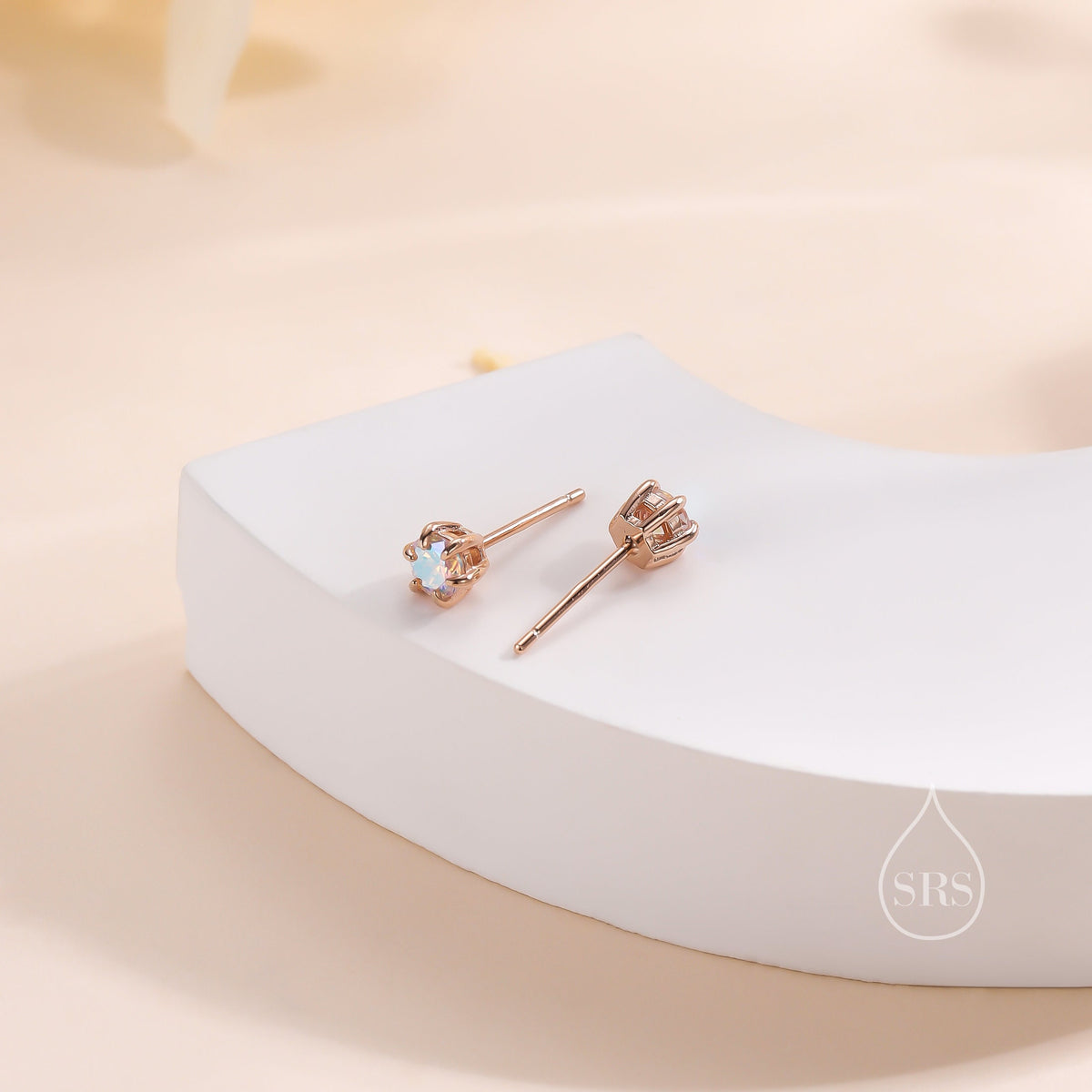 Sterling Silver Aurora AB CZ Stud Earrings, 4mm Minimal Aurora Colour Changing CZ Earrings, Tiny Iridescent Crystal Stud