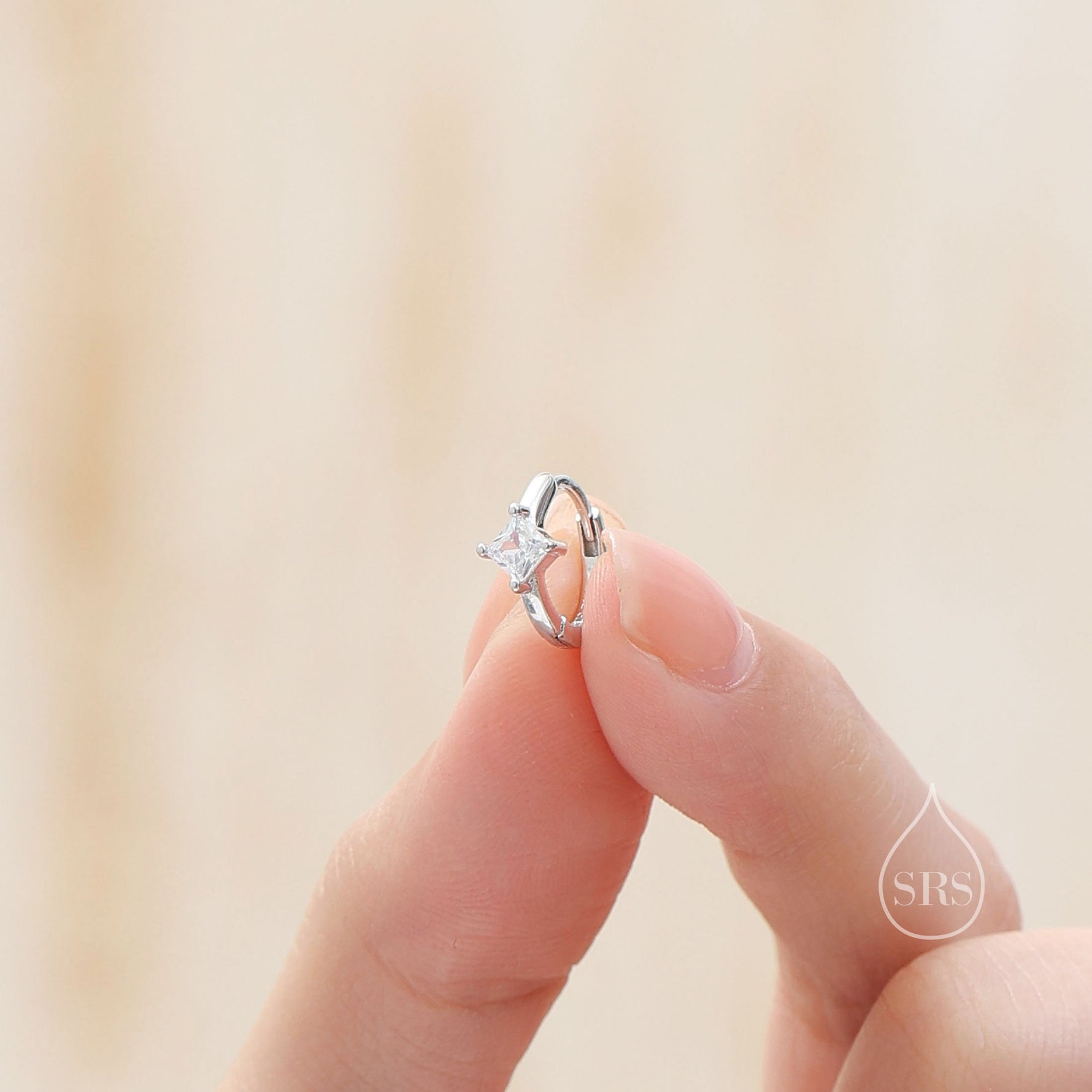 Single CZ Crystal Huggie Hoop in Sterling Silver, Silver or Gold, Minimalist Simple Hoop Earrings