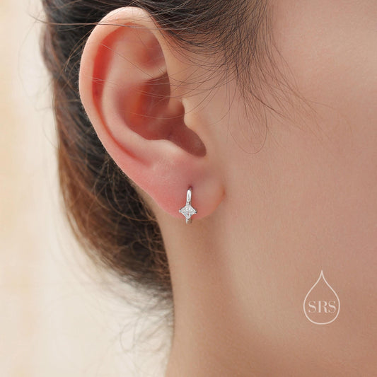 Single CZ Crystal Huggie Hoop in Sterling Silver, Silver or Gold, Minimalist Simple   Hoop Earrings