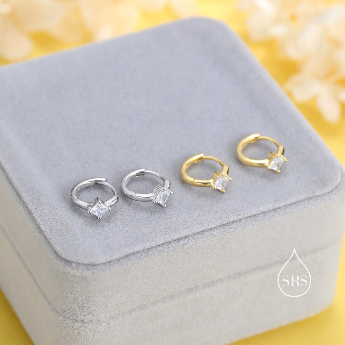Single CZ Crystal Huggie Hoop in Sterling Silver, Silver or Gold, Minimalist Simple Hoop Earrings