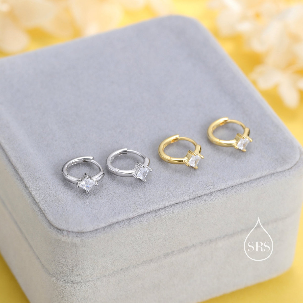 Single CZ Crystal Huggie Hoop in Sterling Silver, Silver or Gold, Minimalist Simple Hoop Earrings