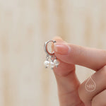 Genuine Freshwater Pearl Trio Huggie Hoop Earrings in Sterling Silver, Real Pearl Cluster Dangle Earrings, Gold and Silver