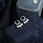 Genuine Freshwater Pearl Trio Huggie Hoop Earrings in Sterling Silver, Real Pearl Cluster Dangle Earrings, Gold and Silver