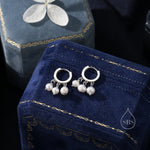 Genuine Freshwater Pearl Trio Huggie Hoop Earrings in Sterling Silver, Real Pearl Cluster Dangle Earrings, Gold and Silver