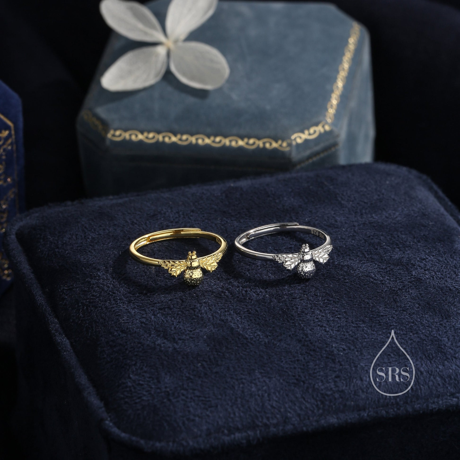 Bumble Bee Ring in Sterling Silver, Adjustable Size, Silver or Gold, Bee Ring, Honey Bee Ring, Nature Jewellery, Animal Ring, Bee Jewellery