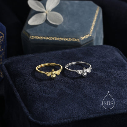 Bumble Bee Ring in Sterling Silver, Adjustable Size, Silver or Gold, Bee Ring, Honey Bee Ring, Nature Jewellery, Animal Ring, Bee Jewellery