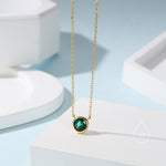 Emerald Green CZ Bezel Pendant Necklace in Sterling Silver, 6mm Emerald Green Zircon Necklace, Green Necklace