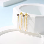Purple CZ Chain Ear Jacket in Sterling Silver, Silver or Gold, Front and Back Earrings, Two Part Earrings, CZ with Linking Chain Earrings