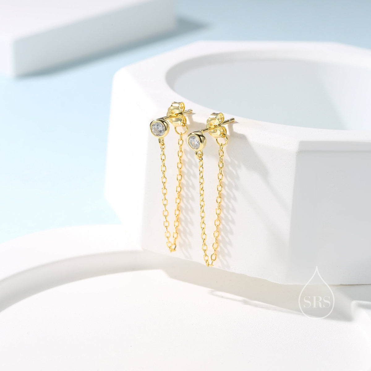Clear CZ Chain Ear Jacket in Sterling Silver, Silver or Gold, Front and Back Earrings, Two Part Earrings, Linking Chain Earrings