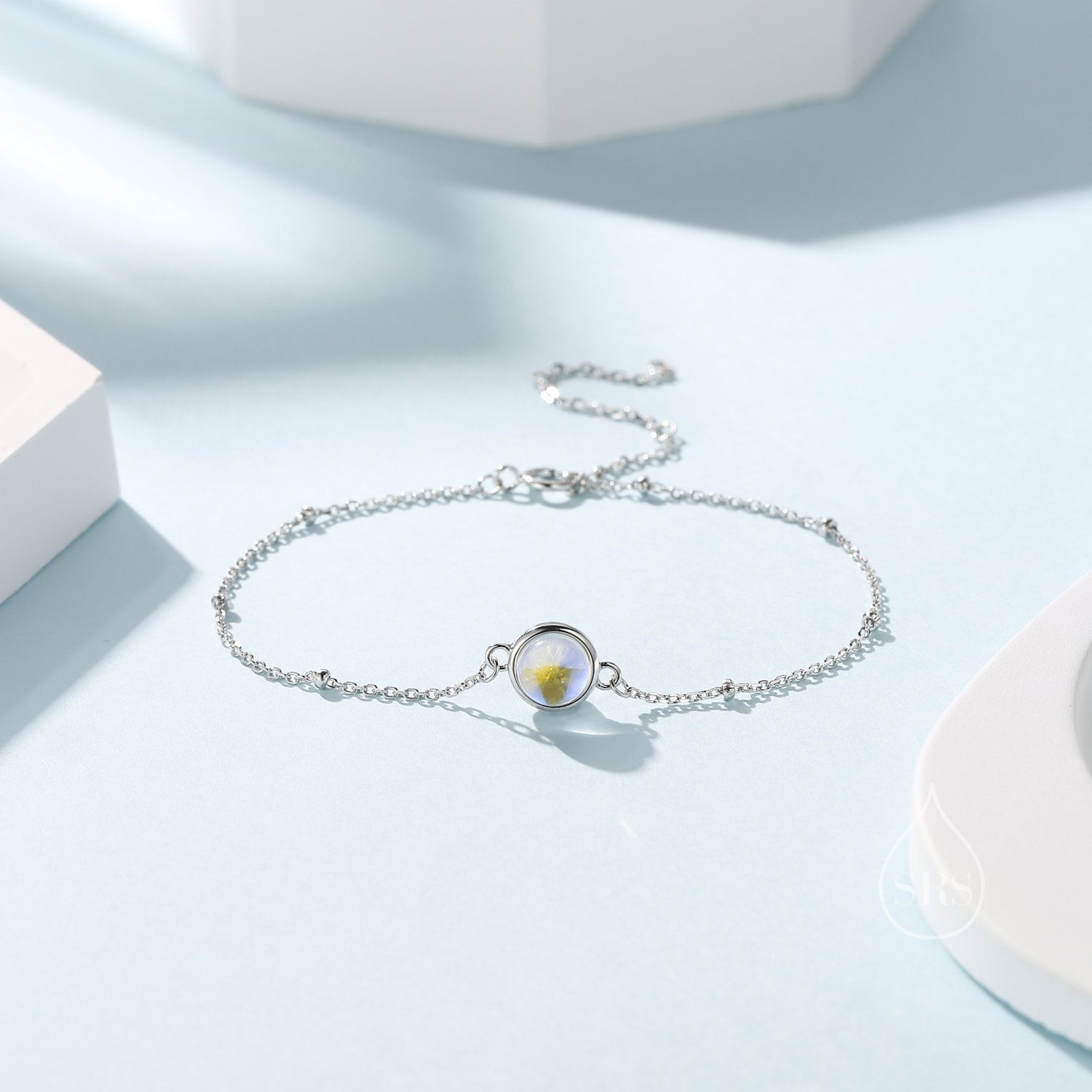 Moonstone Gemstone Bracelet with Satellite Chain