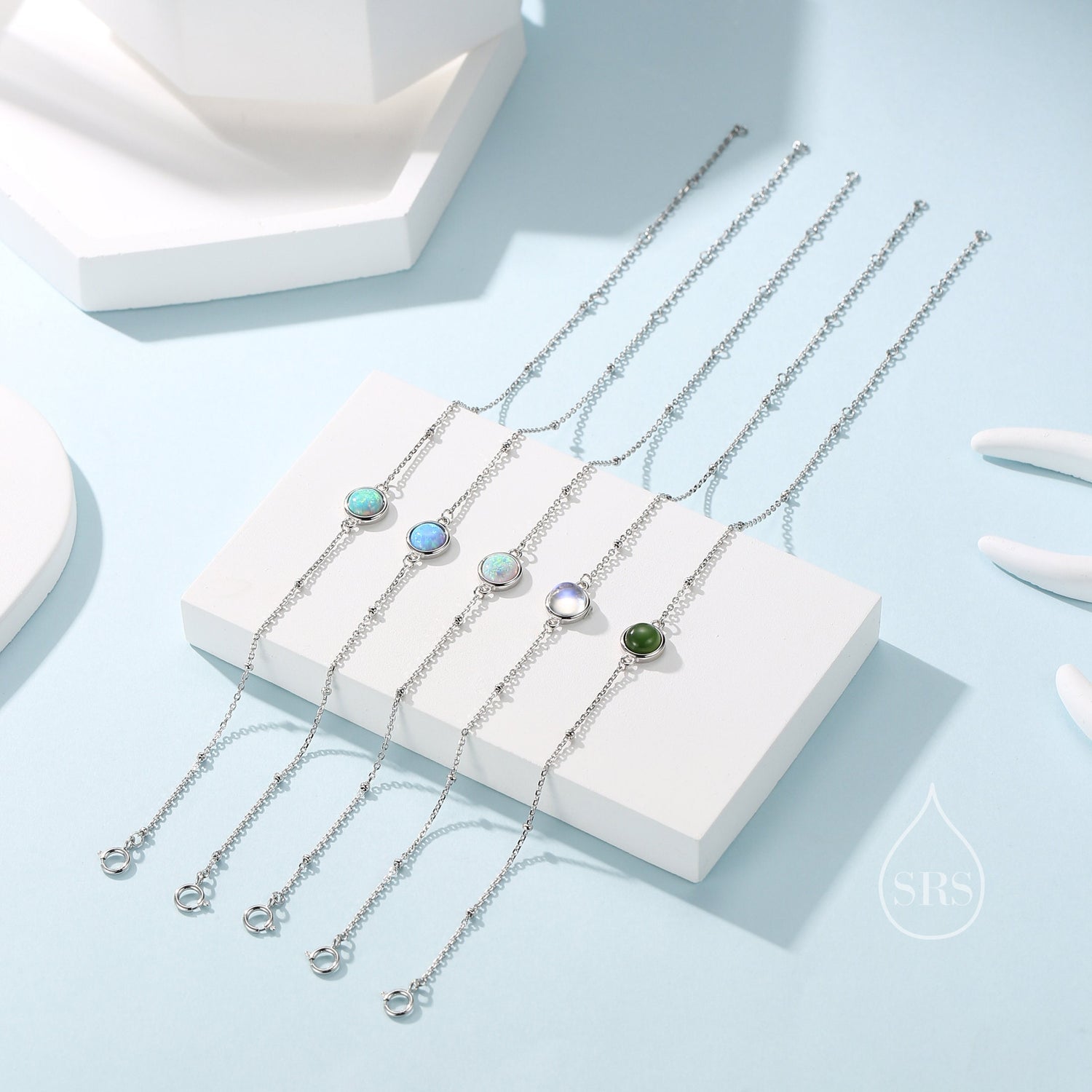 White Opal Gemstone Bracelet with Satellite Chain