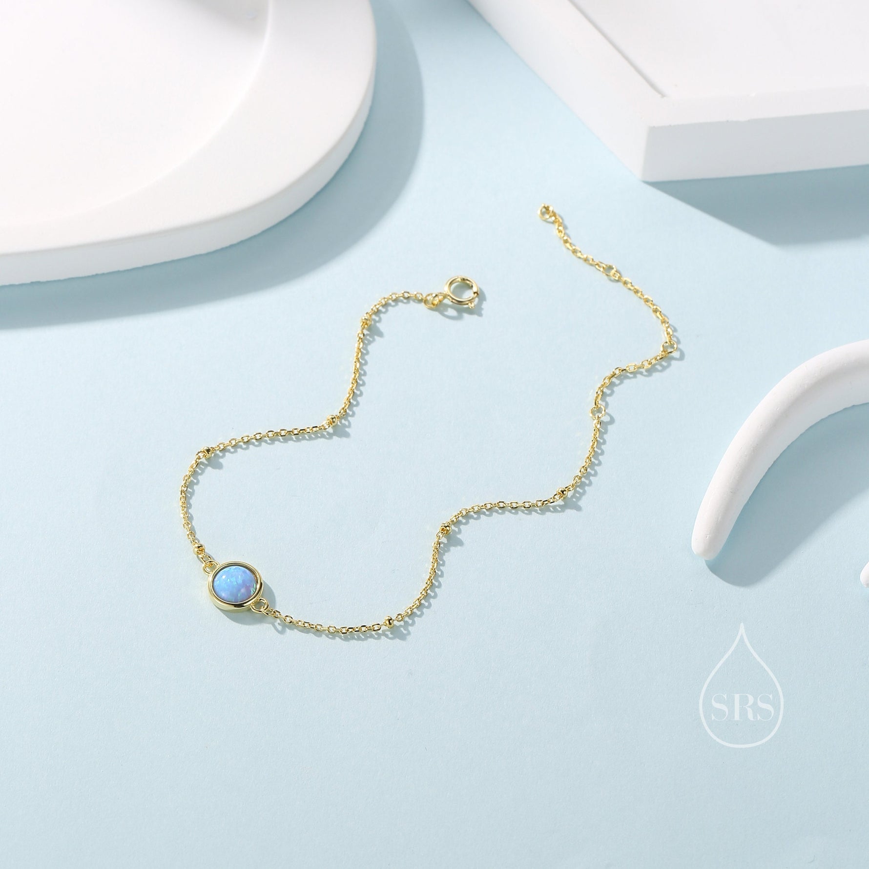 Blue Opal Gemstone Bracelet with Satellite Chain