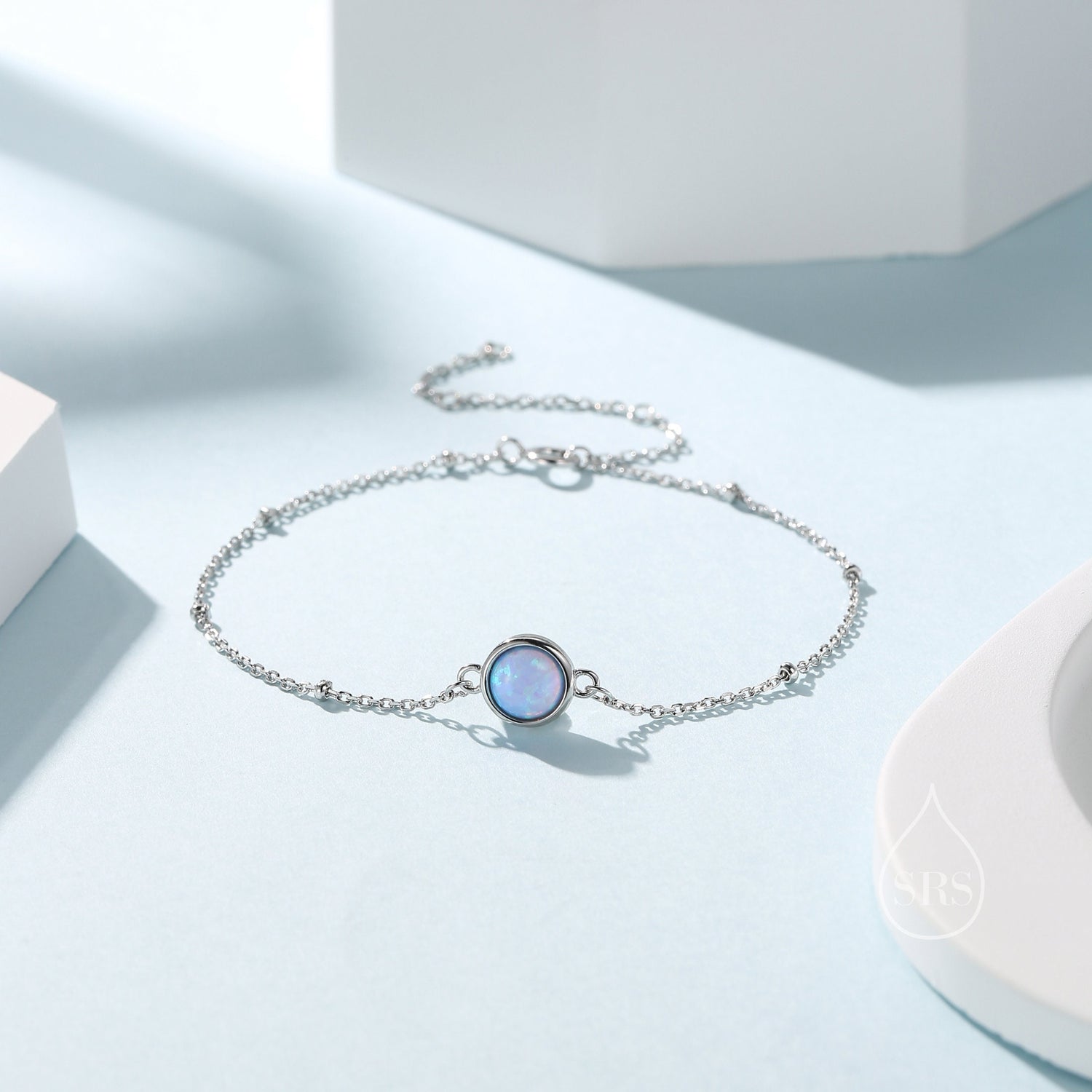 Blue Opal Gemstone Bracelet with Satellite Chain