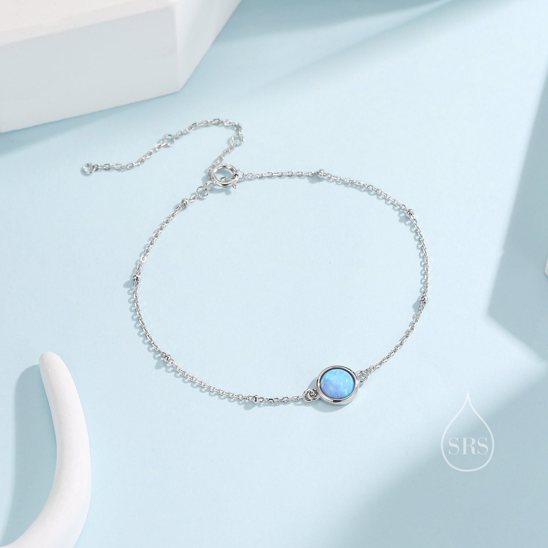 Blue Opal Gemstone Bracelet with Satellite Chain