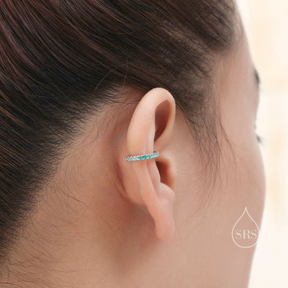 Sapphire Blue CZ Ear Cuff in Sterling Silver, Silver or Gold, Minimal Piercing Free Earrings, Minimalist Ear Cuff, Green CZ Ear Cuff