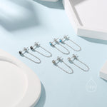 Moonstone and Chain Ear Jacket in Sterling Silver, Silver or Gold, Lab Moonstone Prong Earrings, Front and Back Earrings