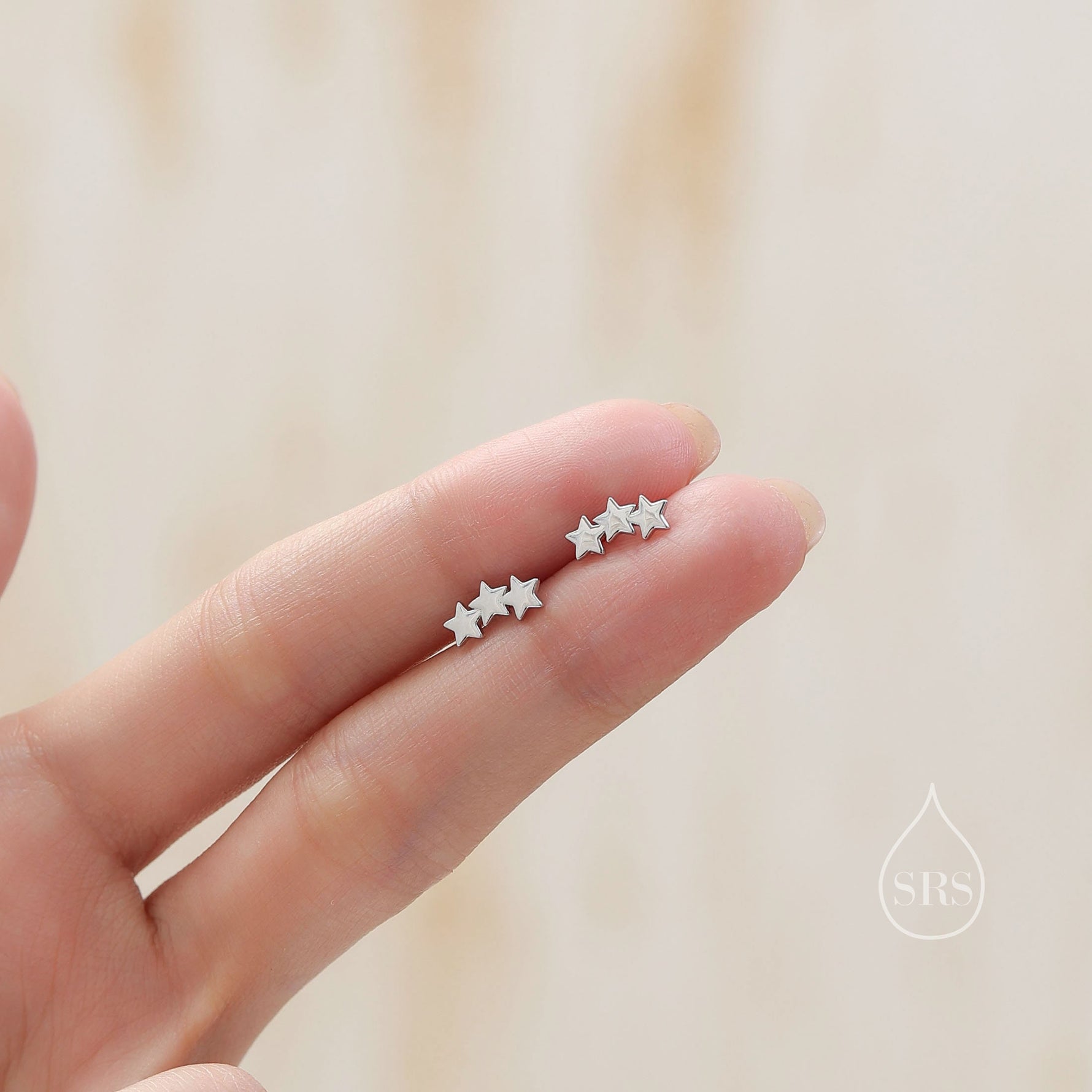 Star Trio 16G Internally Threaded Flat Back Earrings in Sterling Silver