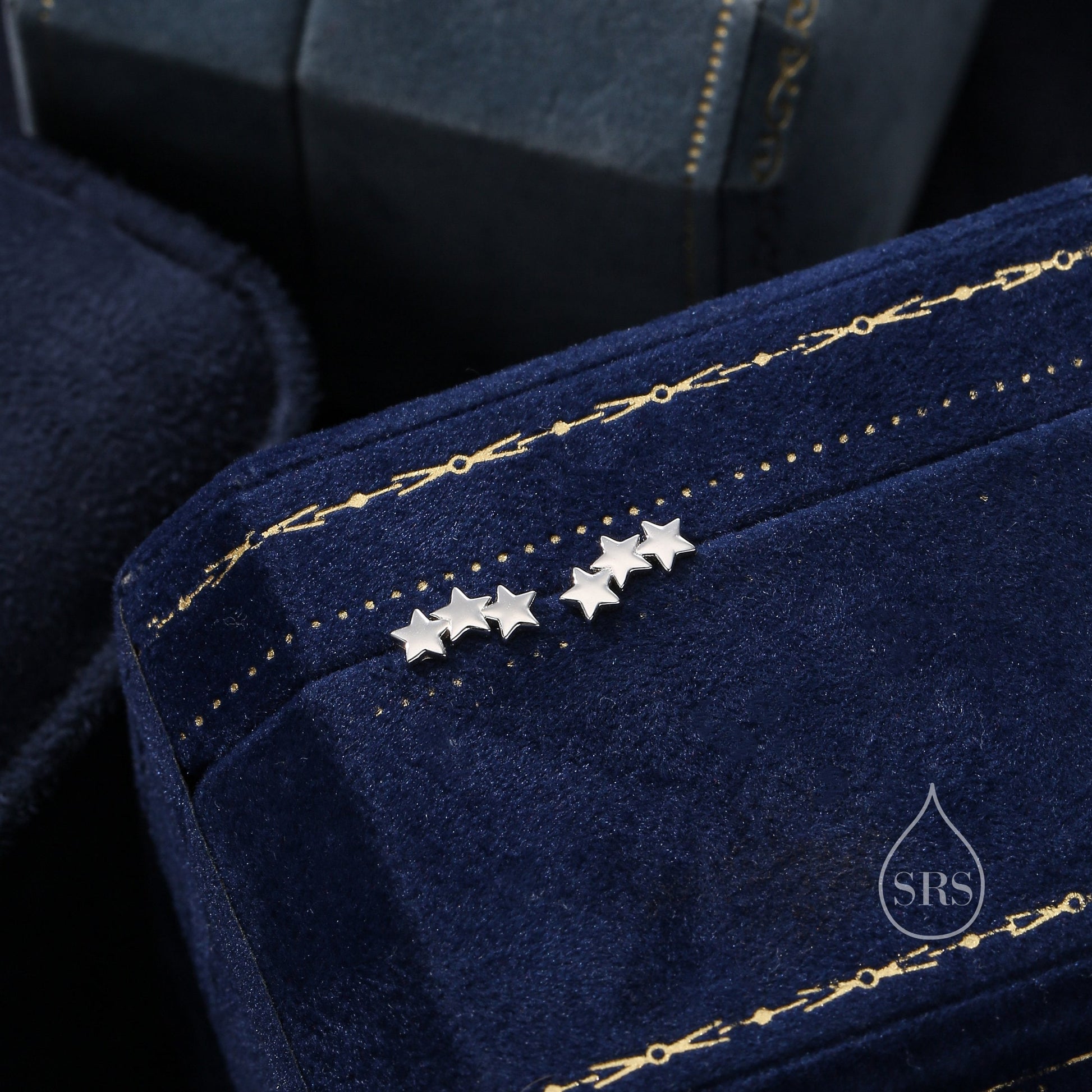 Star Trio Internally Threaded Flat Back / Screw Back / Stud Earrings in Sterling Silver, Silver or Gold or Rose Gold, Three Star Earrings