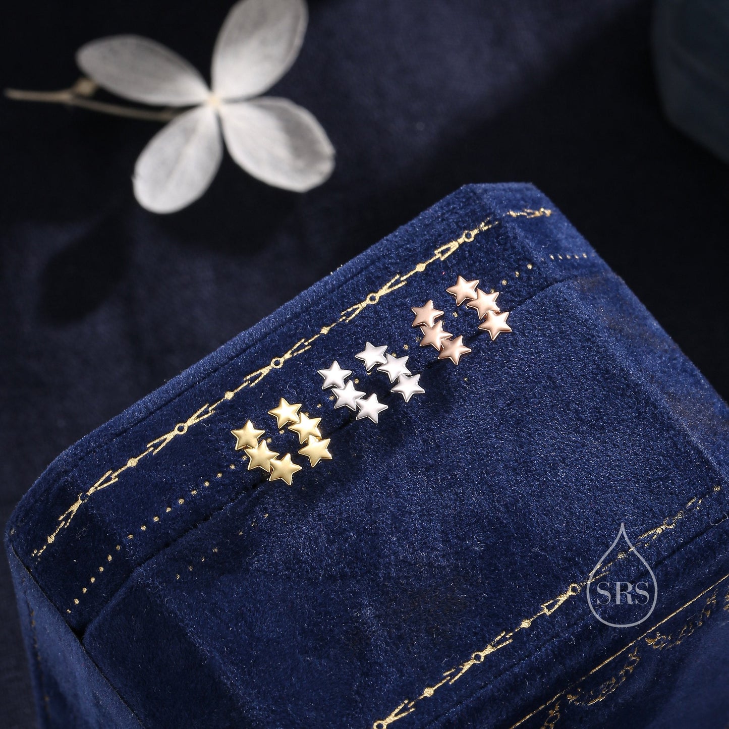 Star Trio Screw Back / Internally Threaded Flat Back / Stud Earrings in Sterling Silver, Silver or Gold or Rose Gold, Three Star Earrings