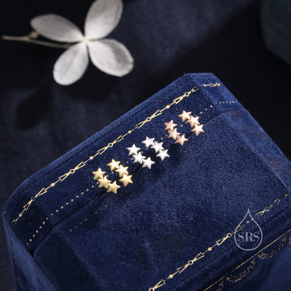 Star Trio Screw Back / Internally Threaded Flat Back / Stud Earrings in Sterling Silver, Silver or Gold or Rose Gold, Three Star Earrings