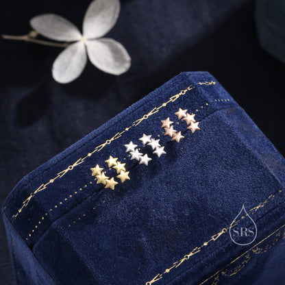 Star Trio Internally Threaded Flat Back / Screw Back / Stud Earrings in Sterling Silver, Silver or Gold or Rose Gold, Three Star Earrings