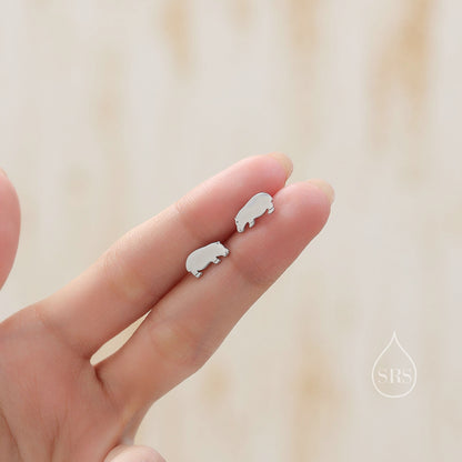 Hippo Stud Earrings in Sterling Silver, Cute Baby Hippo Earrings, Nature Inspired Animal Earrings