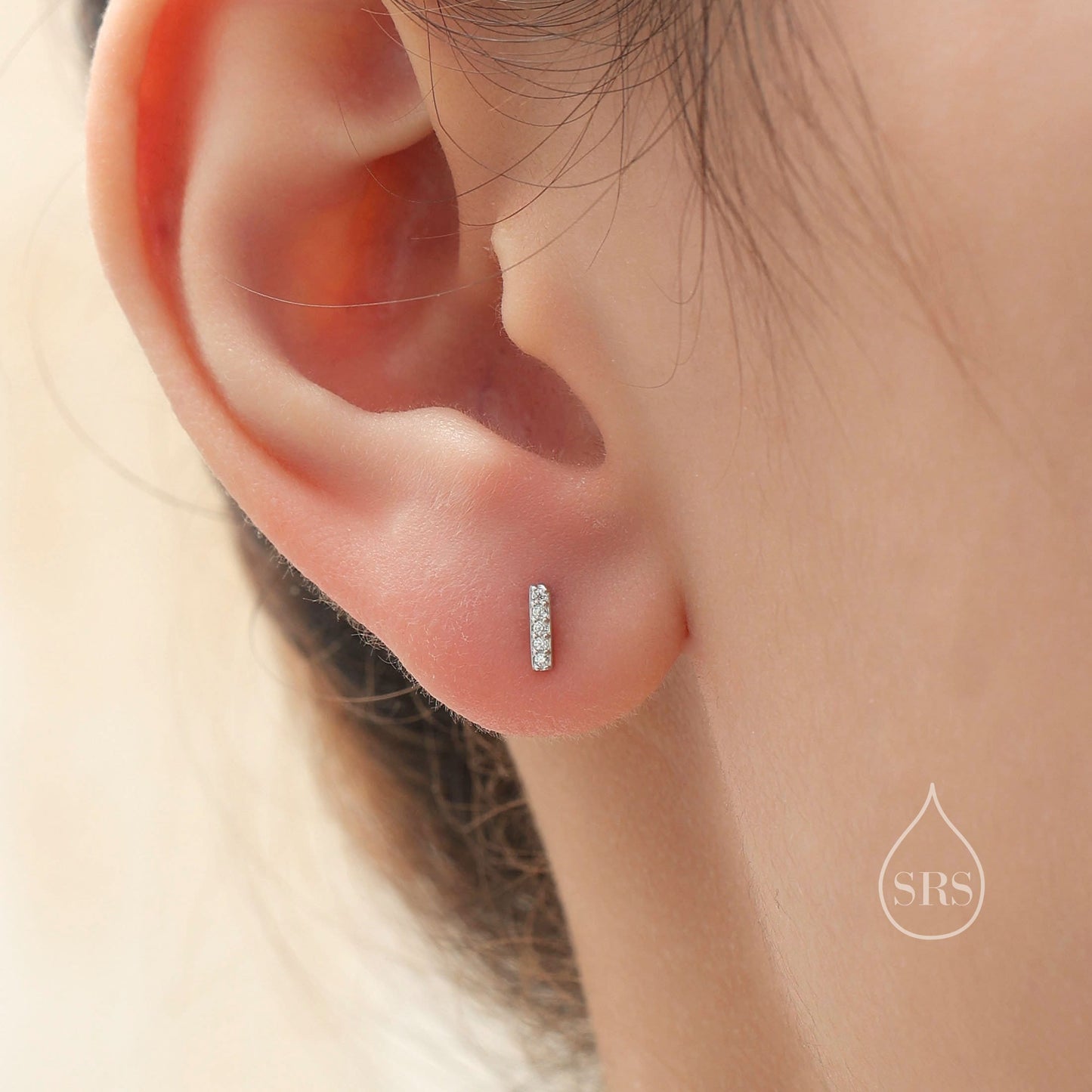 Tiny CZ Bar Screw Back Earrings in Sterling Silver, Silver or Gold, Stacking Earrings, Barbell Earrings, Helix Earrings