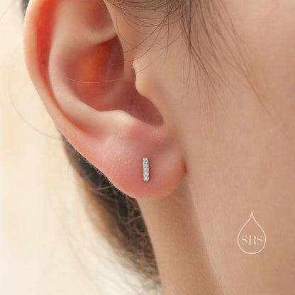 Tiny CZ Bar Screw Back Earrings in Sterling Silver, Silver or Gold, Stacking Earrings, Barbell Earrings, Helix Earrings