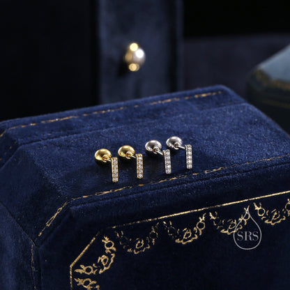 Tiny CZ Bar Screw Back Earrings in Sterling Silver, Silver or Gold, Stacking Earrings, Barbell Earrings, Helix Earrings