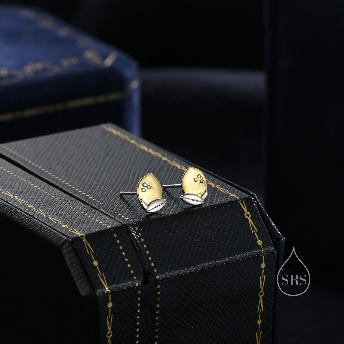 Lemon Stud Earrings in Sterling Silver, Silver and 14ct Yellow Gold Two Tone Earrings, Fruit Earrings, Summer Earrings